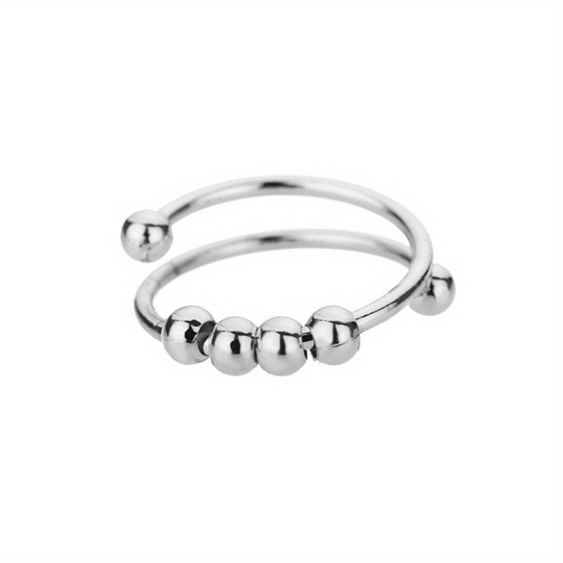 Women'S Adjustable Anxiety & Relax Ring - Stainless Steel Double-Layer Rotatable Bead Jewelry with Smooth Spinning Beads, Everyday & Party Jewelry, Anniversary Valentine'S Gift for Her, Durable Tarnish-Resistant Chain for Year-Round Wear, Celestial Symbol