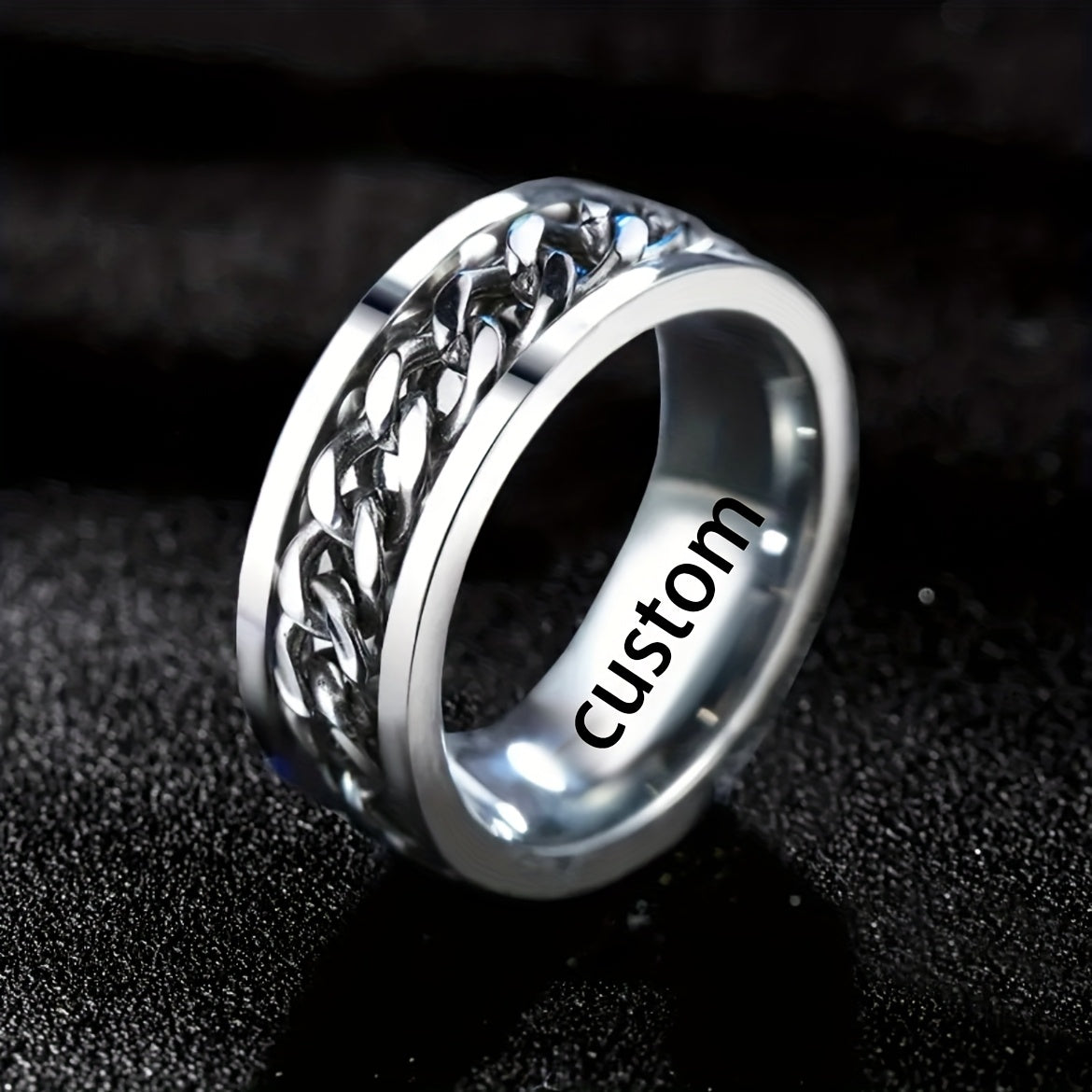 Custom Engraved Letter and Number Birthday Name Ring, Rotating Relax Ring for Men and Women, Fashion Jewelry,Suitable for both men and women