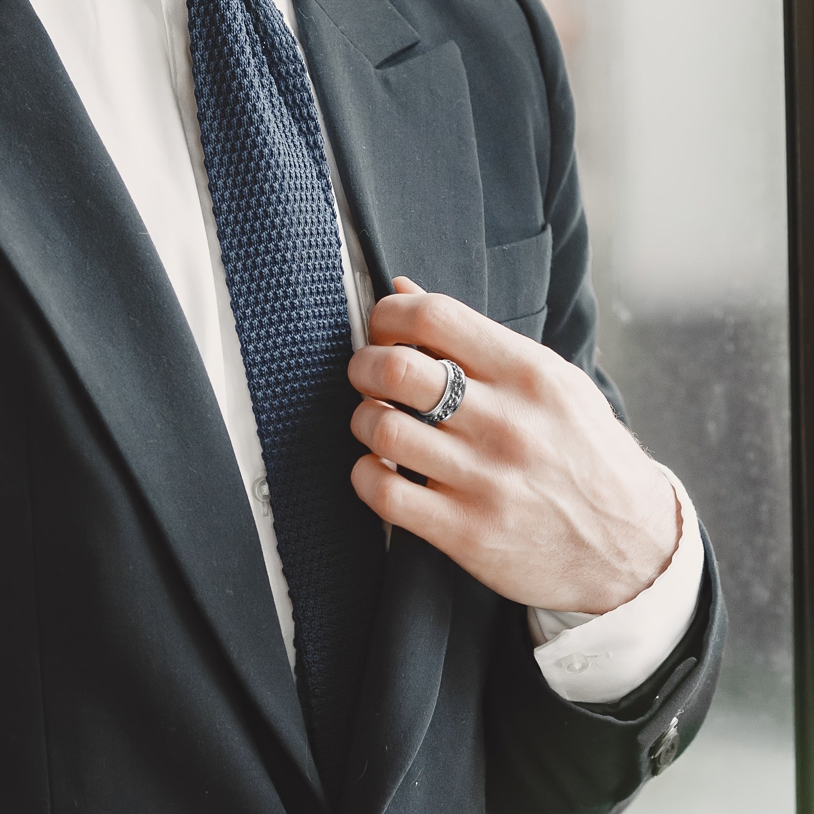 Men'S Stainless Steel Fidget Spinner Rings: Cool Rotating Ring Set - Black Omnidirectional Stainless Steel Anxiety Rings Set of 9