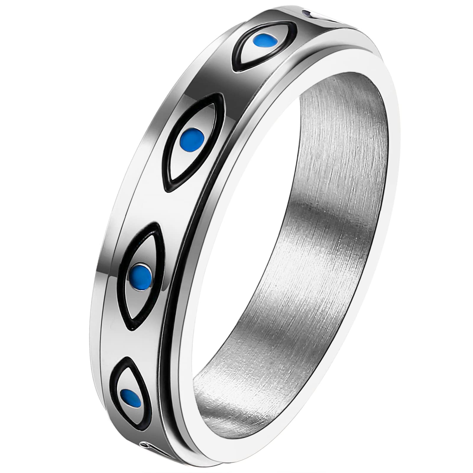 JewelryWe Eye of God Spinner Ring - Rotatable Spinning Fidget Ring with Evil Eye Design, 316L Stainless Steel Chunky Gothic Jewelry for Men & Women, Christmas Gift for, Daily Wear & Party Accessories, Year-Round Versatile Statement Piece, Fidget Spinner
