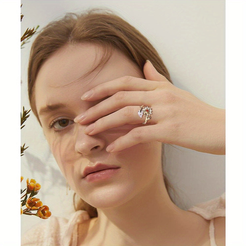 6pcs Fidget Rings for Spinner Fidget Ring for Anxiety Adjustable Anxiety Relief Ring Set Sunflower for Lotus Moonstone Bead Relax Spinning Rings, for Teenager
