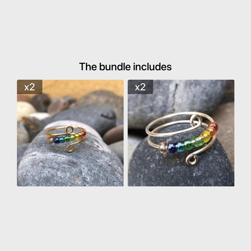 Vintage Colorful Beads Rotatable Fidget Anti Stress Opening Spinner Fidget Anxiety Silvery Color Rotate 316L Stainless Steel Rings for Women