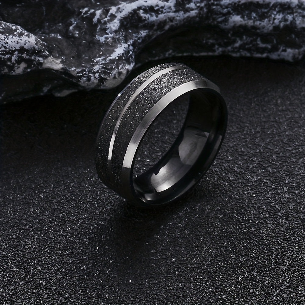 6pcs Men'S Stainless Steel Black Ring Set - Durable Rotating Golden Embellishment, Simple Yet Elegant Cool Casual Style -6pcs Set, Ideal Fashion Accessory