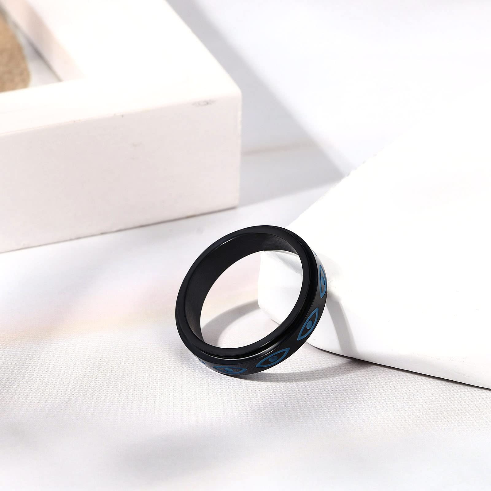 JewelryWe Eye of God Spinner Ring - Rotatable Spinning Fidget Ring with Evil Eye Design, 316L Stainless Steel Chunky Gothic Jewelry for Men & Women, Christmas Gift for, Daily Wear & Party Accessories, Year-Round Versatile Statement Piece, Fidget Spinner