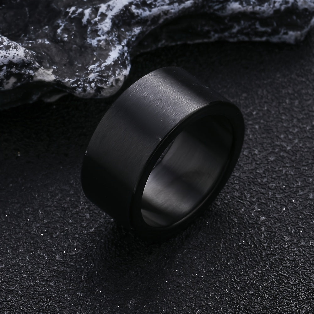 6pcs Men'S Stainless Steel Black Ring Set - Durable Rotating Golden Embellishment, Simple Yet Elegant Cool Casual Style -6pcs Set, Ideal Fashion Accessory