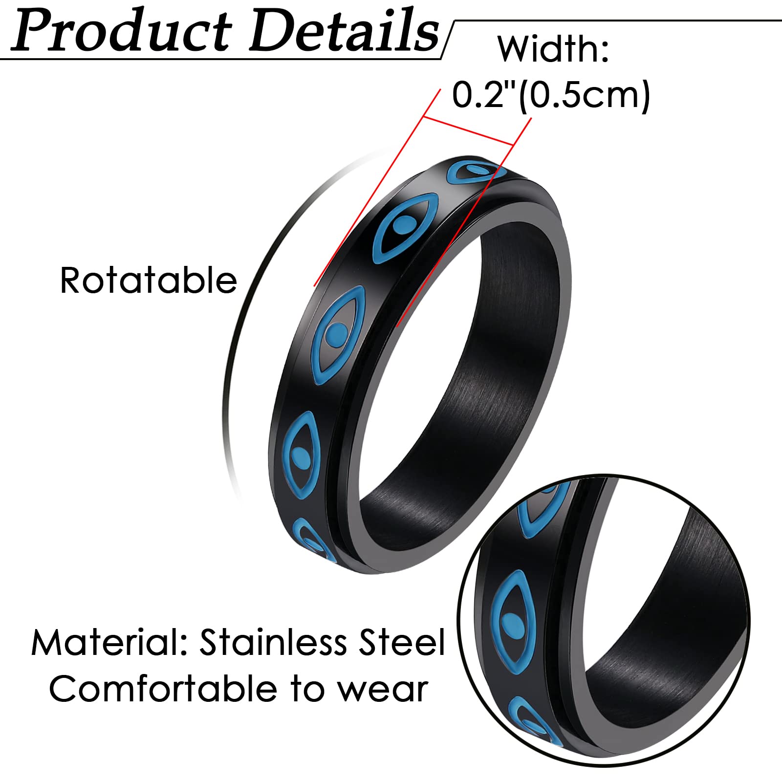 JewelryWe Eye of God Spinner Ring - Rotatable Spinning Fidget Ring with Evil Eye Design, 316L Stainless Steel Chunky Gothic Jewelry for Men & Women, Christmas Gift for, Daily Wear & Party Accessories, Year-Round Versatile Statement Piece, Fidget Spinner