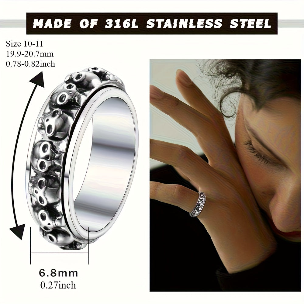 Gothic Skull Spinner Ring - Adjustable Band Vintage Punk Style Unisex Finger Jewelry with Synthetic Synthetic Zircon Accents, Mixed Colors, Durable & Stylish for Casual Attire, Edgy Accessory, Edgy Accessory, Durable Jewelry, for Teenager, For Teenager