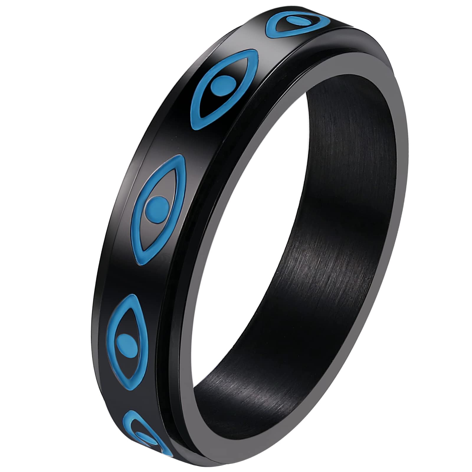 JewelryWe Eye of God Spinner Ring - Rotatable Spinning Fidget Ring with Evil Eye Design, 316L Stainless Steel Chunky Gothic Jewelry for Men & Women, Christmas Gift for, Daily Wear & Party Accessories, Year-Round Versatile Statement Piece, Fidget Spinner