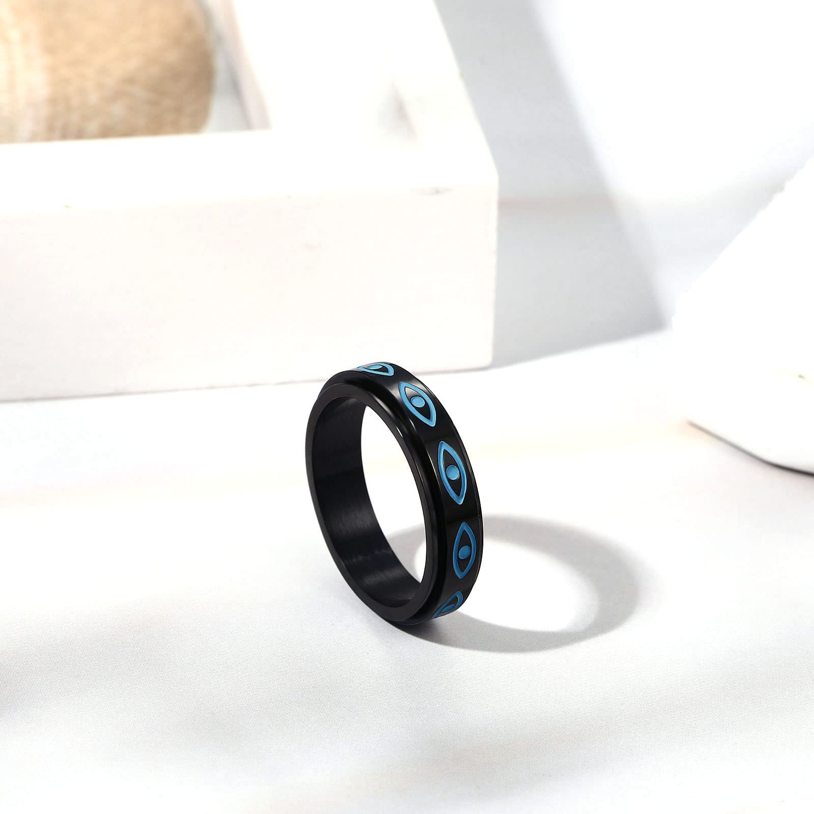 JewelryWe Eye of God Spinner Ring - Rotatable Spinning Fidget Ring with Evil Eye Design, 316L Stainless Steel Chunky Gothic Jewelry for Men & Women, Christmas Gift for, Daily Wear & Party Accessories, Year-Round Versatile Statement Piece, Fidget Spinner